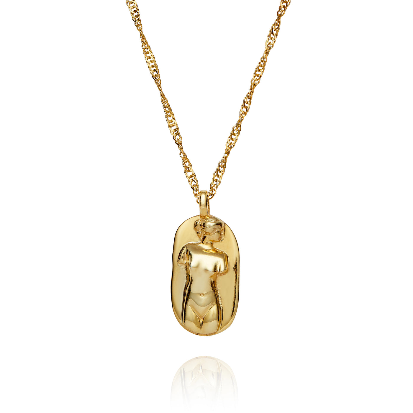 greek goddess aphrodite gold pendant necklace with twist chain, Rani & Co. jewellery