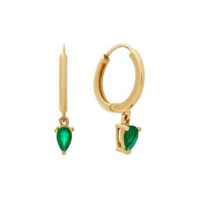 green onyx gemstone crystal gold small charm hoop earrings, Rani & Co. jewellery