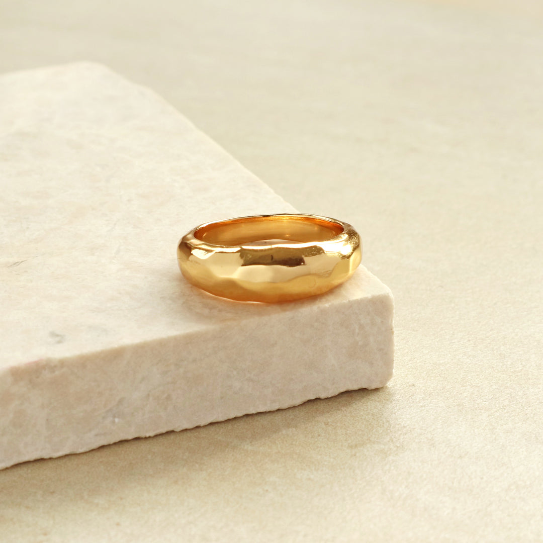 hammered chunky dome gold ring, Rani & Co. jewellery