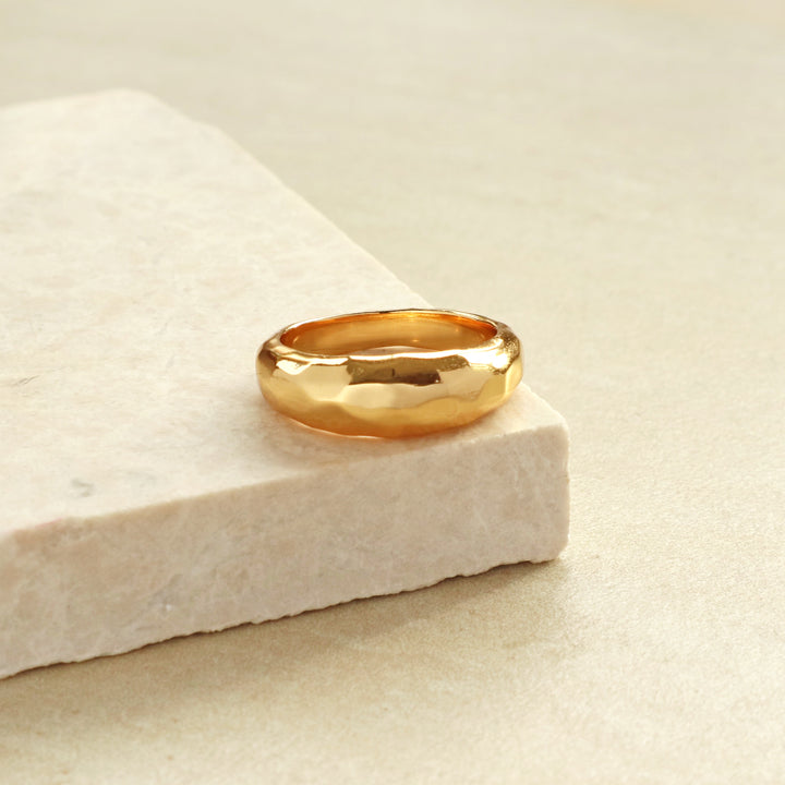 hammered chunky dome gold ring, Rani & Co. jewellery
