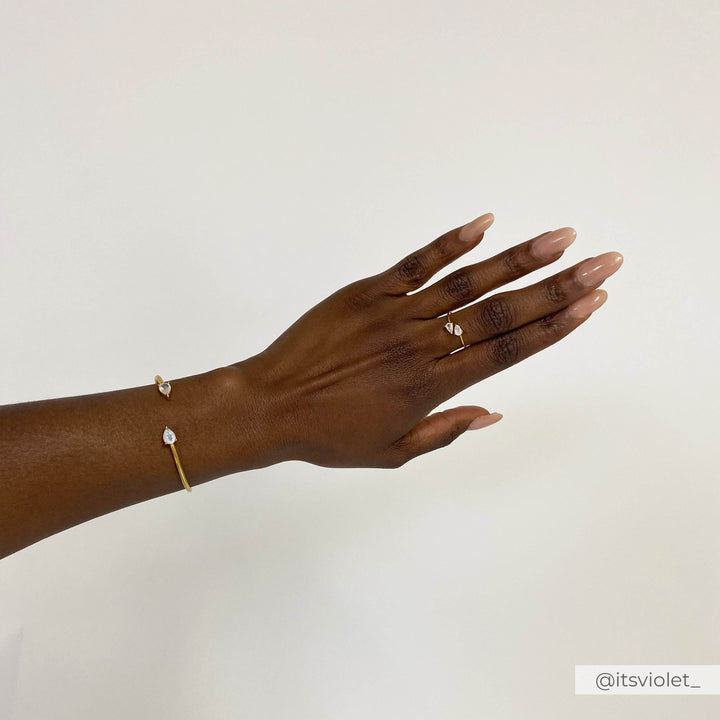 Moonstone Teardrop Cuff Bangle Bracelet