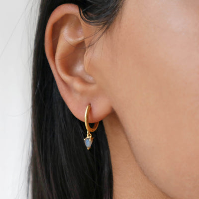 Labradorite Charm Hoop Earrings (Gold)