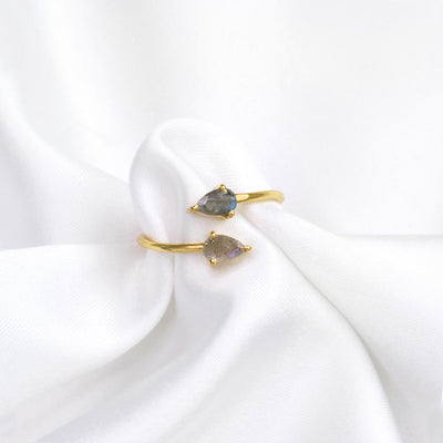 Labradorite gemstone adjustable open gold ring-Rani & Co.