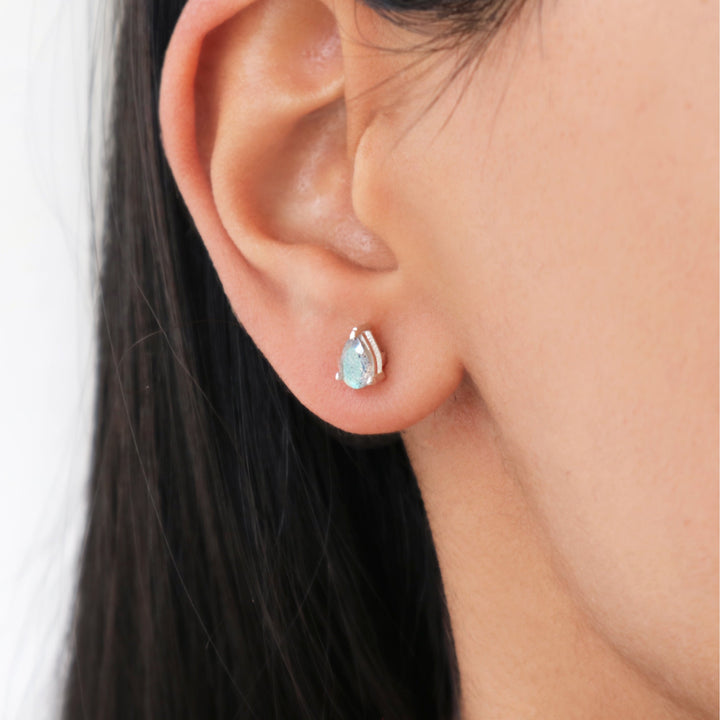Labradorite Teardrop Stud Earrings (Silver)