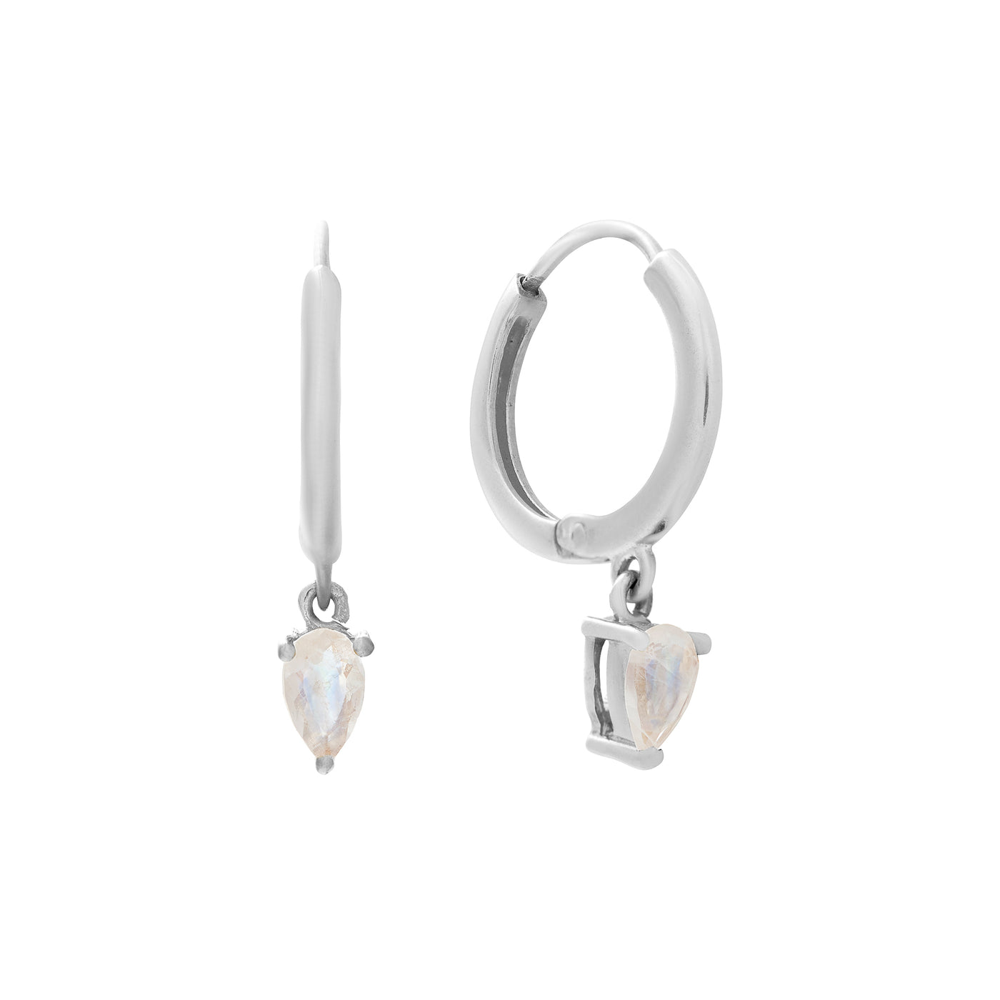 Moonstone Charm Hoop Earrings (Silver)