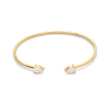 Moonstone gold cuff bangle – adjustable bracelet with teardrop moonstone by Rani and Co, 18k gold plated jewellery