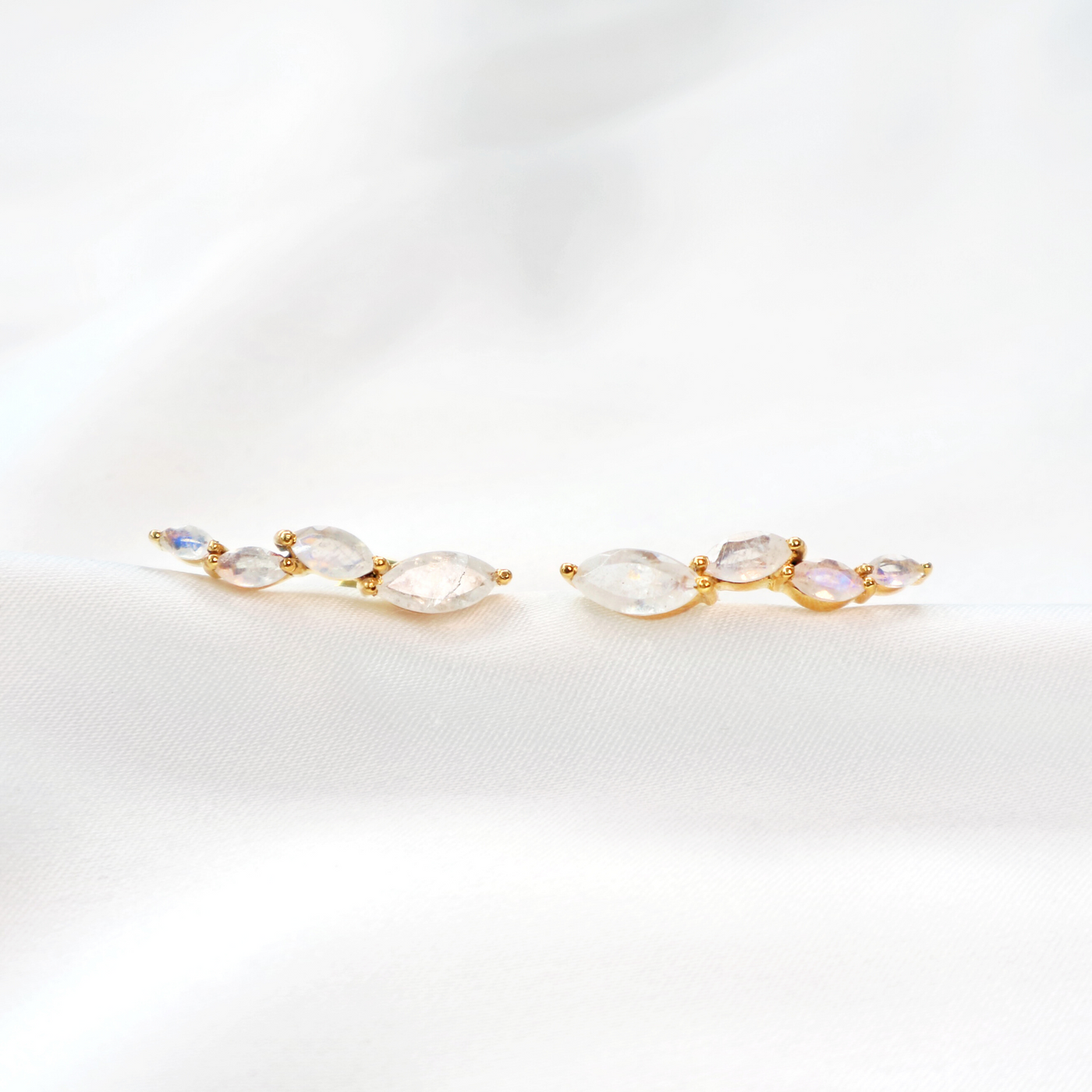 Moonstone gold climber crawler earrings-Rani & Co. jewellery uk