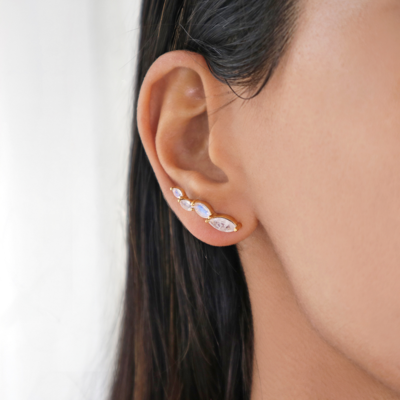 Moonstone gold climber crawler stud earrings-Rani & Co. jewellery uk