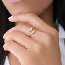 Adjustable 18k gold ring with moonstone teardrop for women by Rani and Co