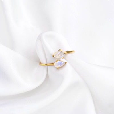 Moonstone gemstone adjustable open gold ring-Rani & Co.
