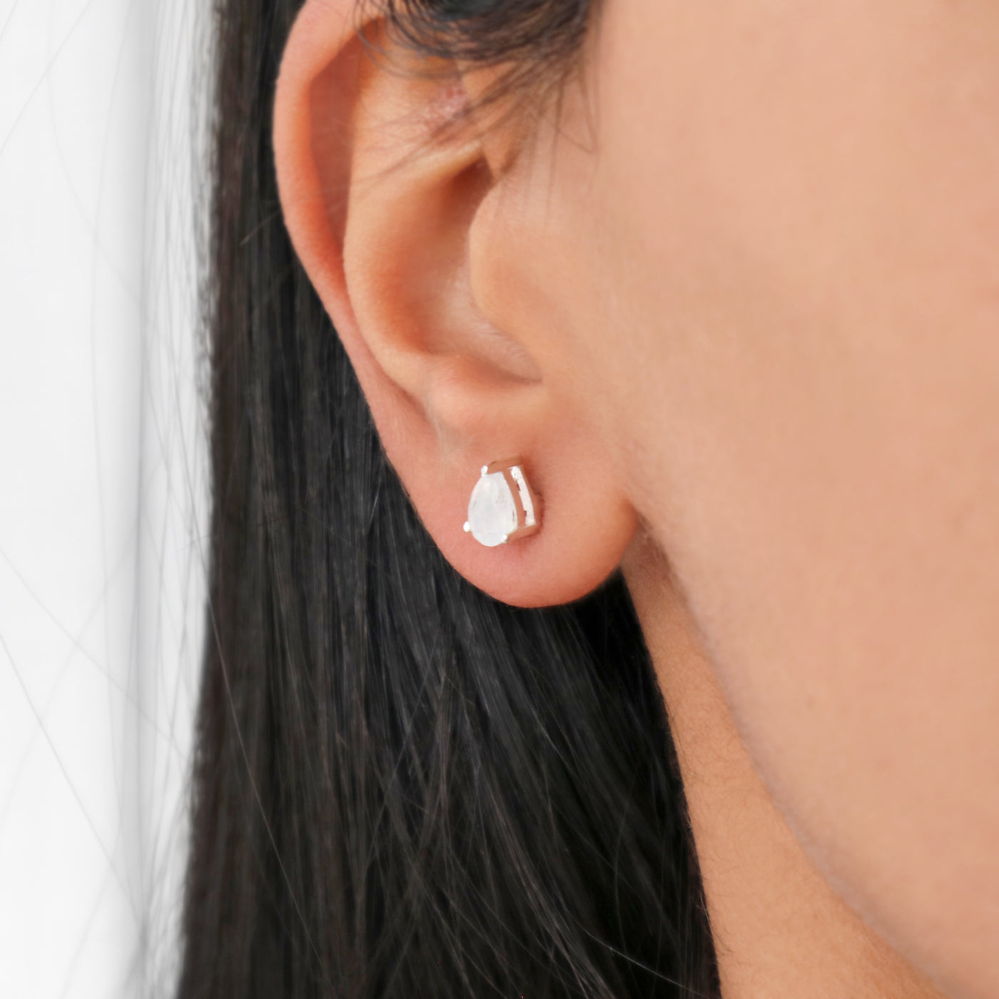 Moonstone Teardrop Stud Earrings (Silver)