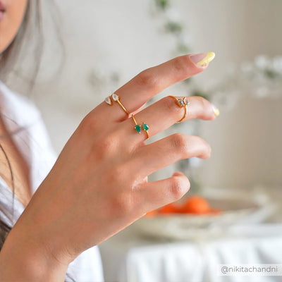 Influencer @nikitachandni in Labradorite gemstone teardrop dainty gold ring, Rani & Co.