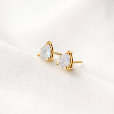Moonstone Teardrop Stud Earrings (Gold)