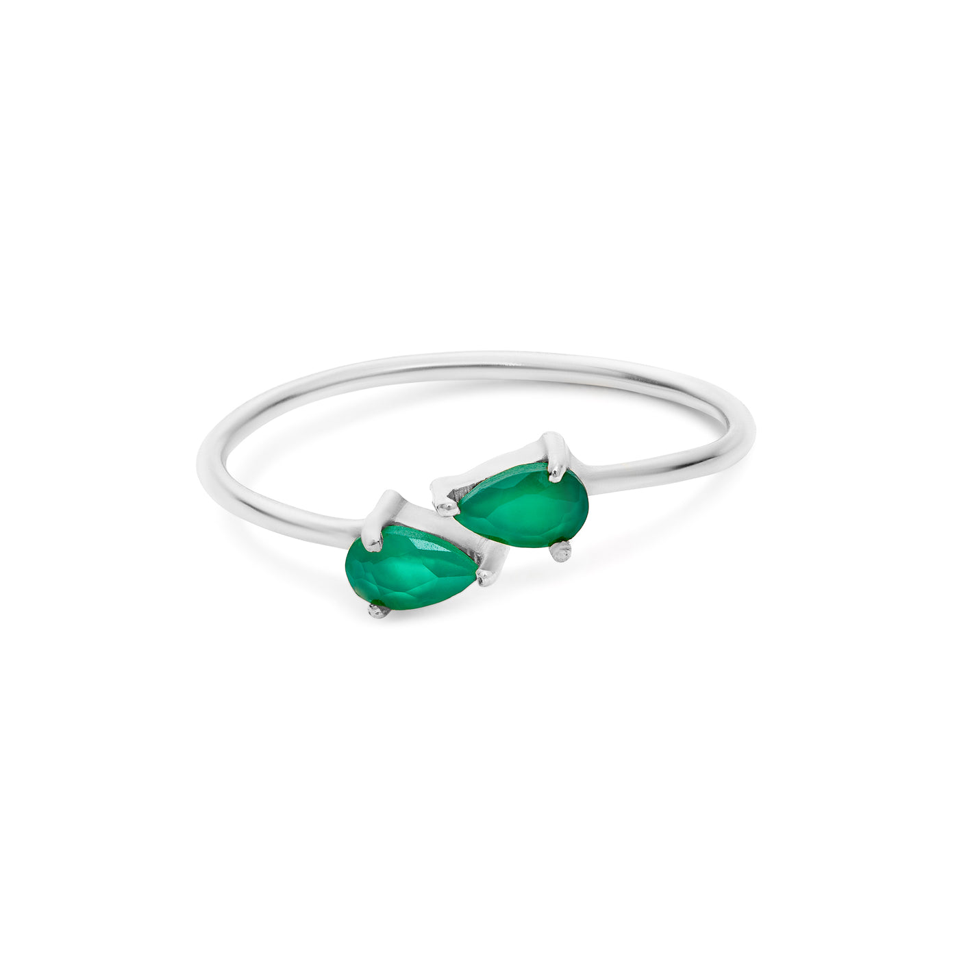 Green Onyx Teardrop Ring (Silver)