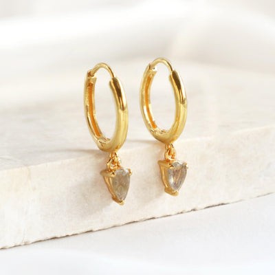 Labradorite Charm Hoop Earrings (Gold)