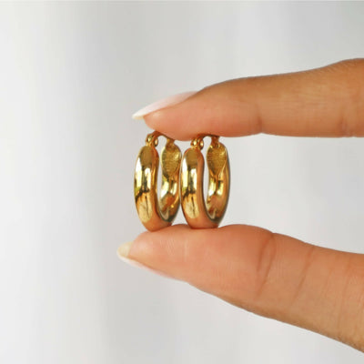 Small thick gold hoop earrings, waterproof, Rani & Co.