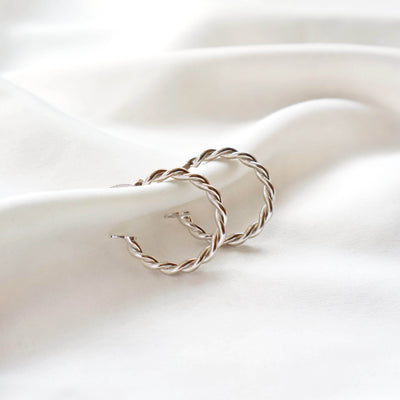 small silver twist rope hoop earrings, Rani & Co. jewellery UK