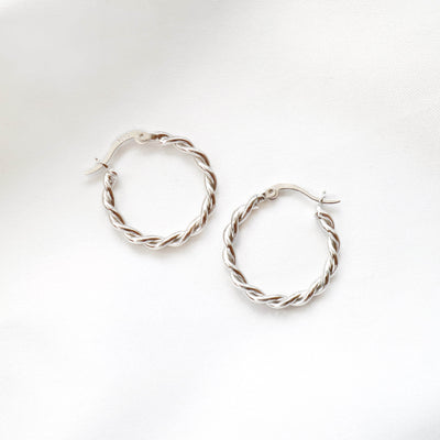 small silver twist rope hoop earrings, Rani & Co. jewellery