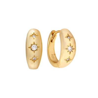 small thick chunky cubic zirconia star burst gold hoop earrings, Rani & Co. jewellery
