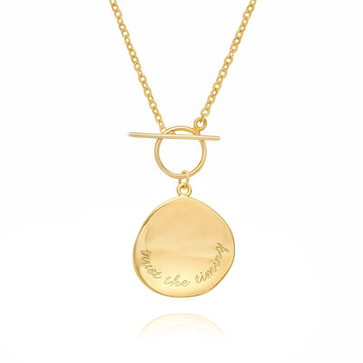 trust the timing engraved gold coin disc necklace, Rani & Co. jewellery